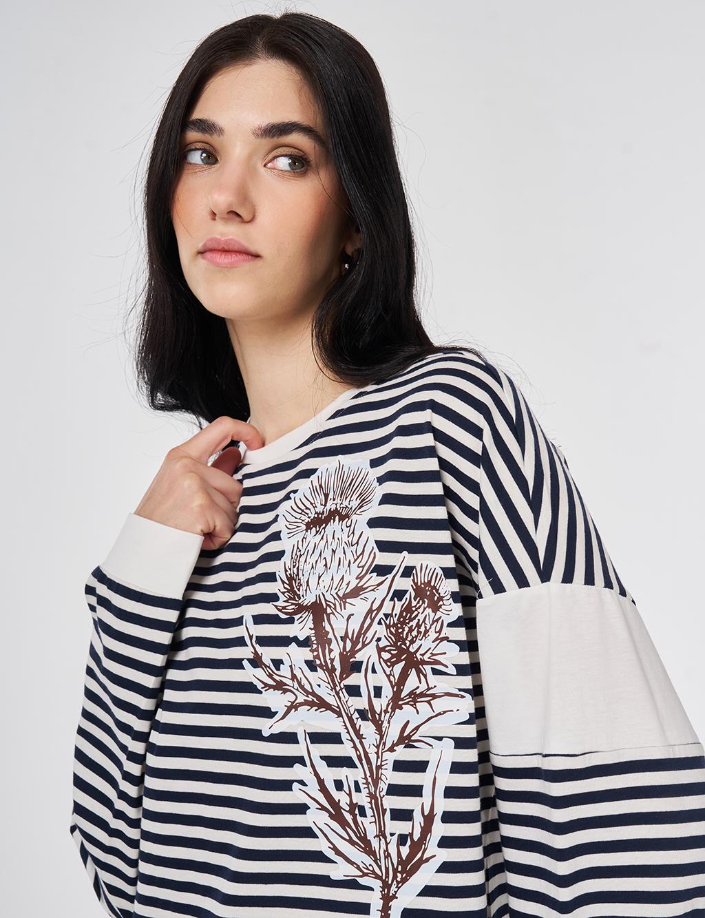 100% Cotton Printed Sweatshirt Dark Navy