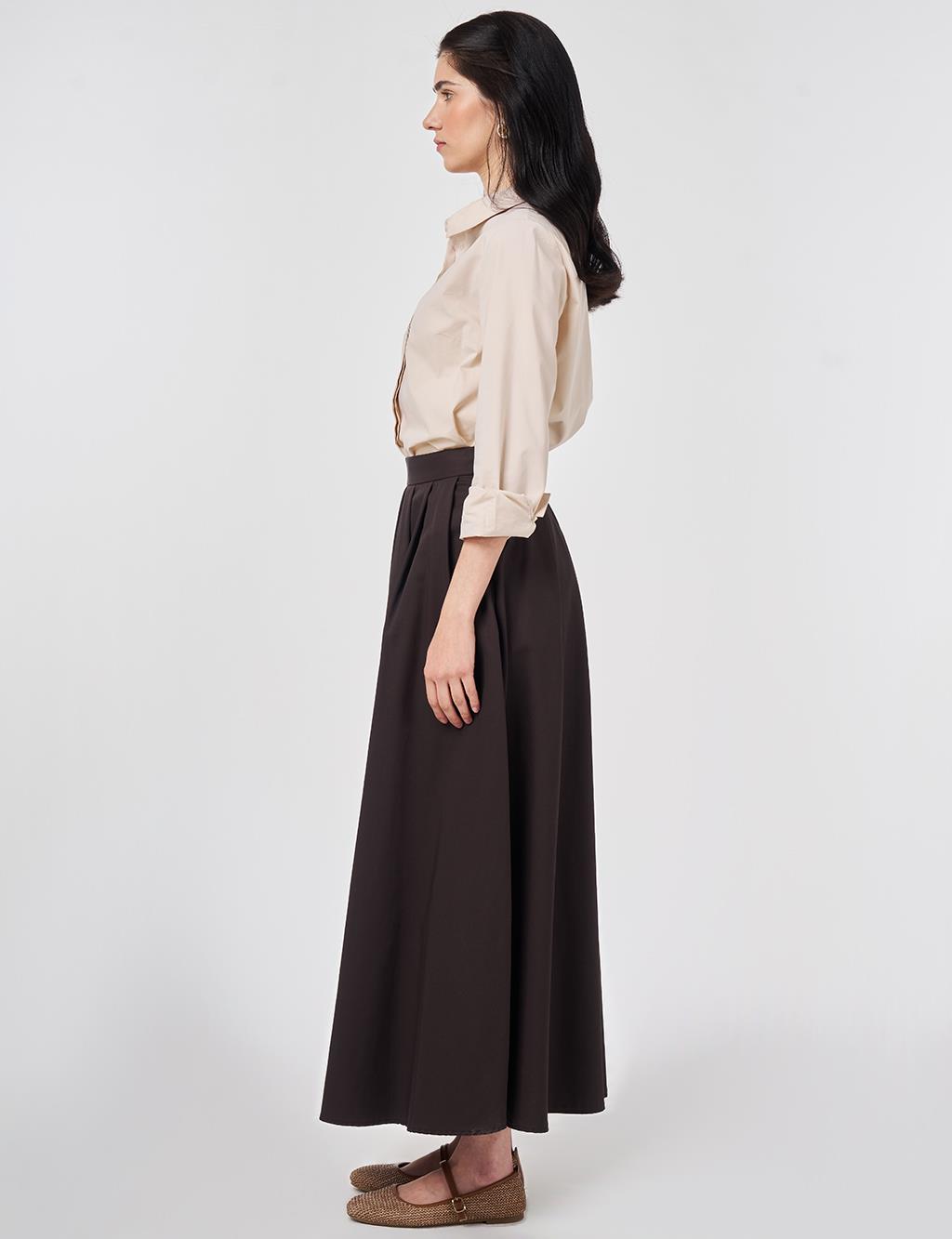 Thick Pleated Skirt Dark Brown