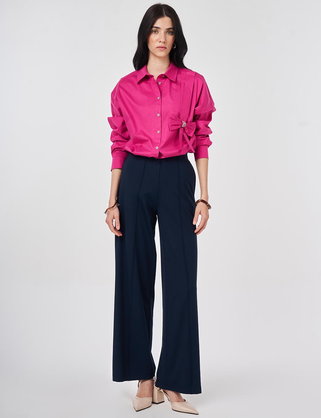 Cutting Stitch Rayon Trousers Dark Navy Blue