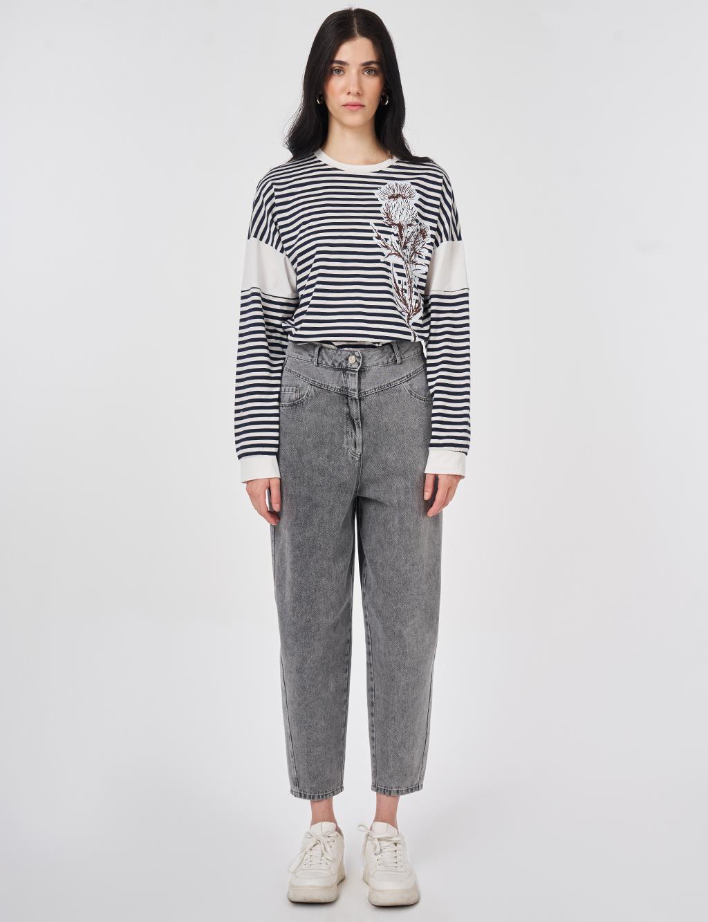 Washed Denim Trousers Gray 