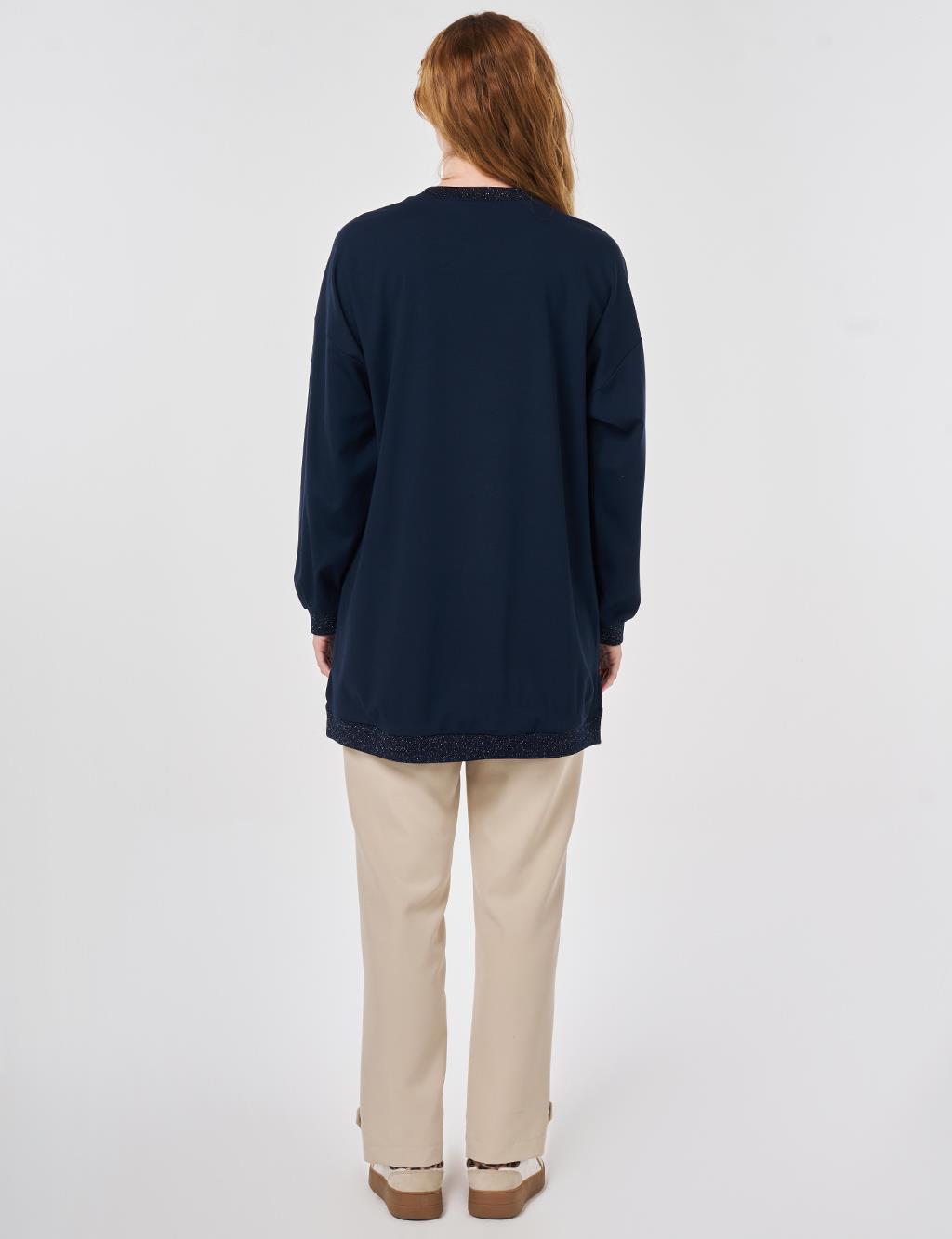 Glitter-Trim Knit Sweatshirt Dark Navy