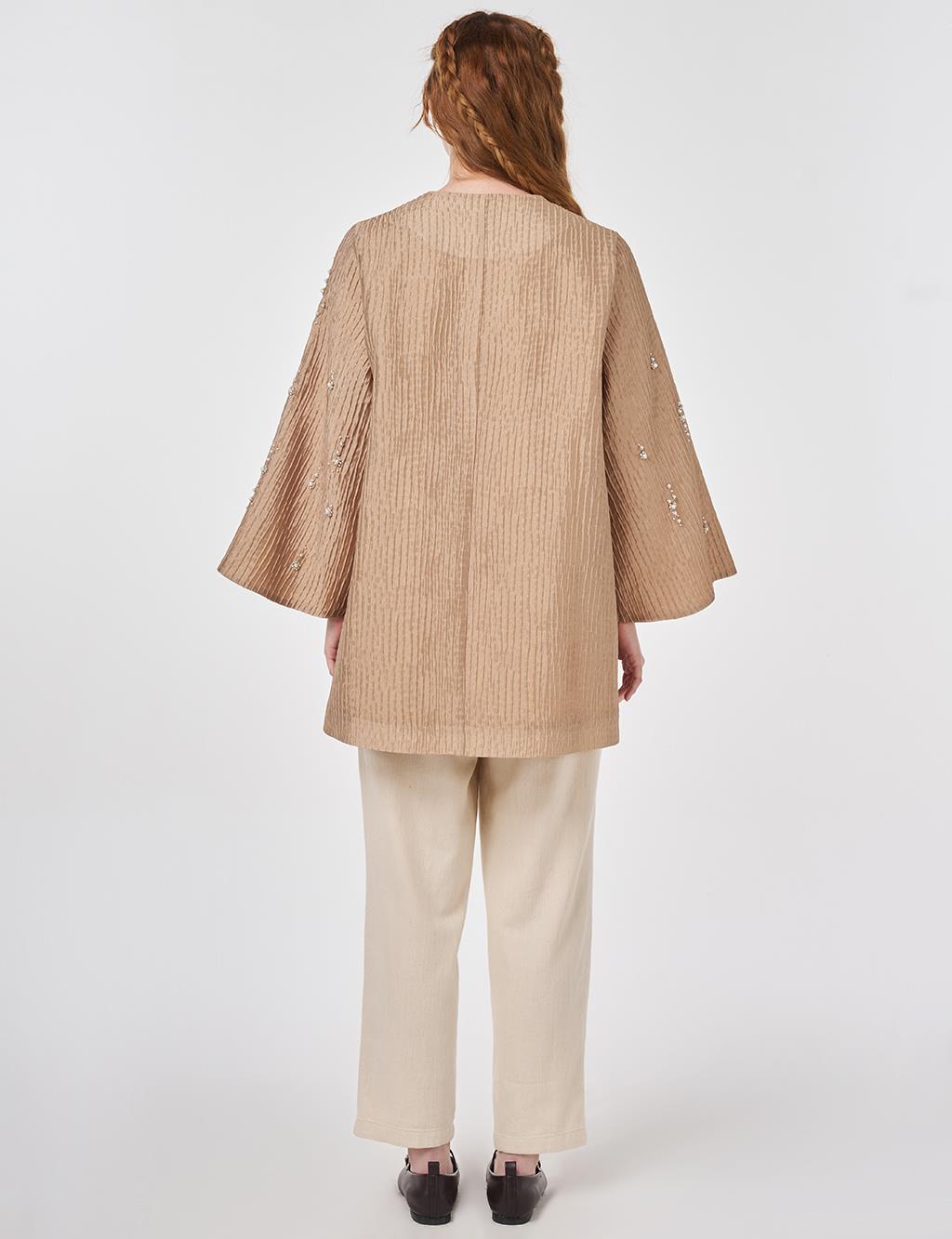 Pearl Button Jacquard Jacket Beige