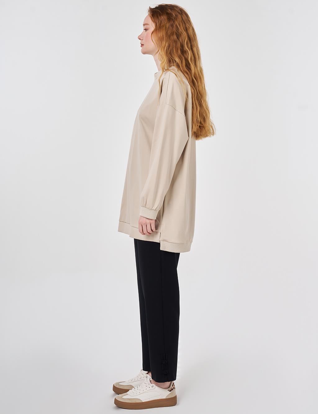 Glitter-Trim Knit Sweatshirt Stone