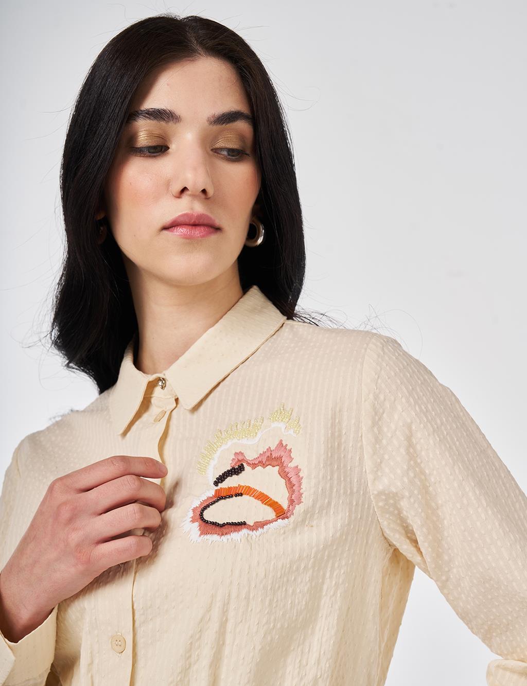 100% Cotton Embroidered Crinkle Blouse Cream