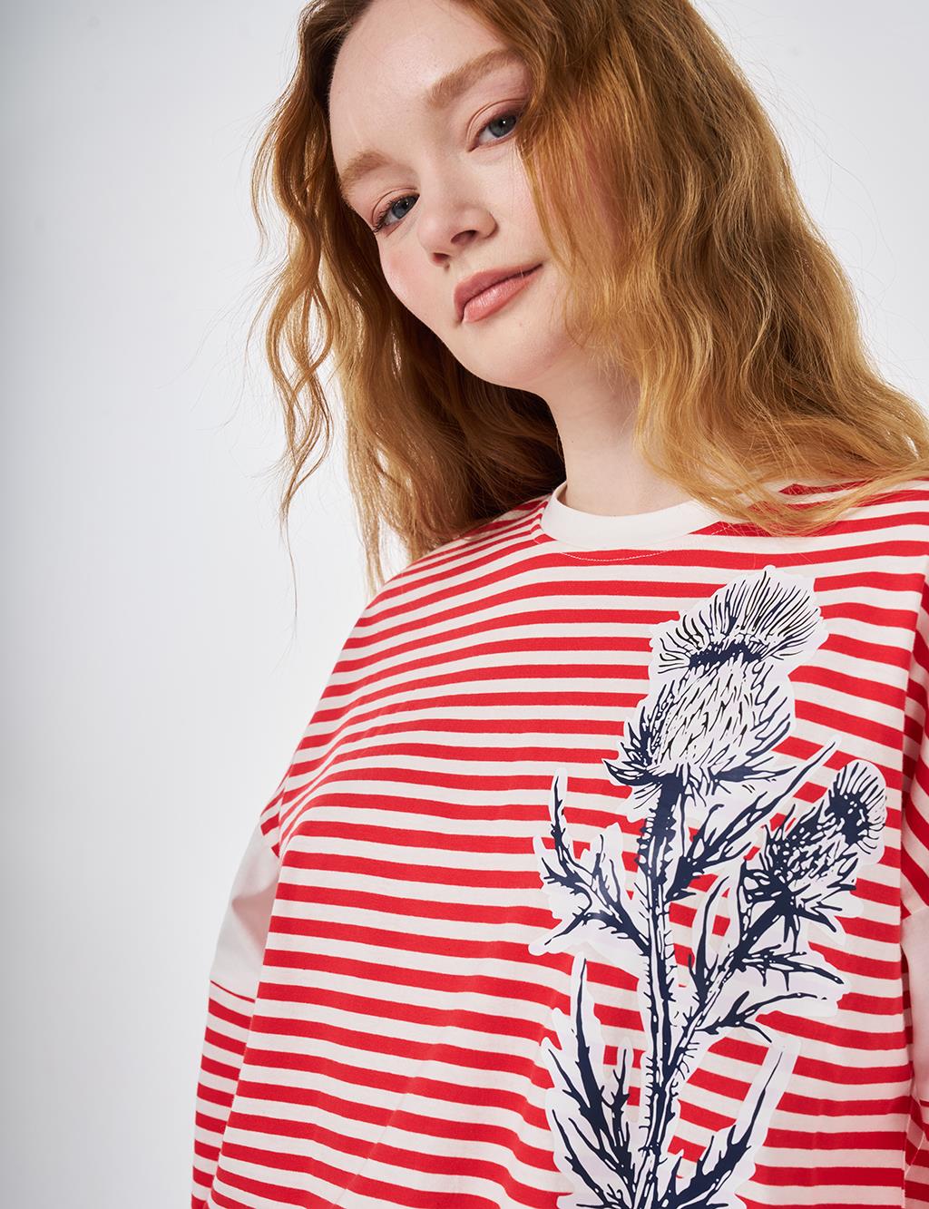 100% Cotton Printed Sweatshirt Red