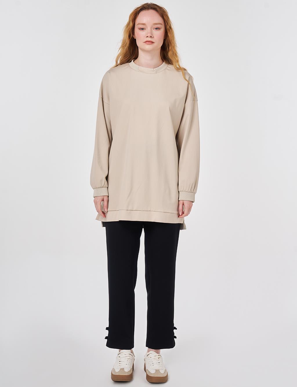 Glitter-Trim Knit Sweatshirt Stone