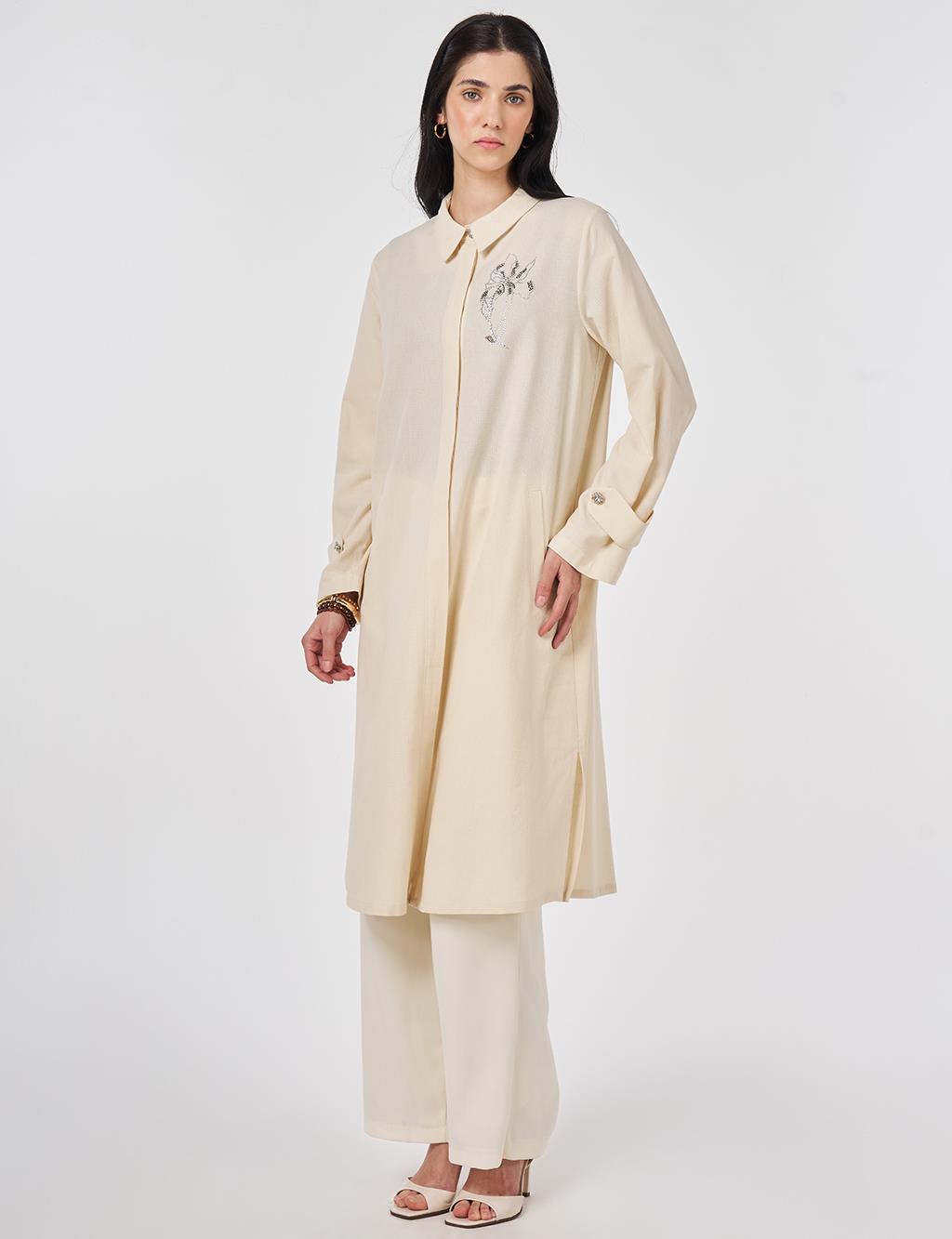 Hoftix Printed Linen Cotton Tunic Cream