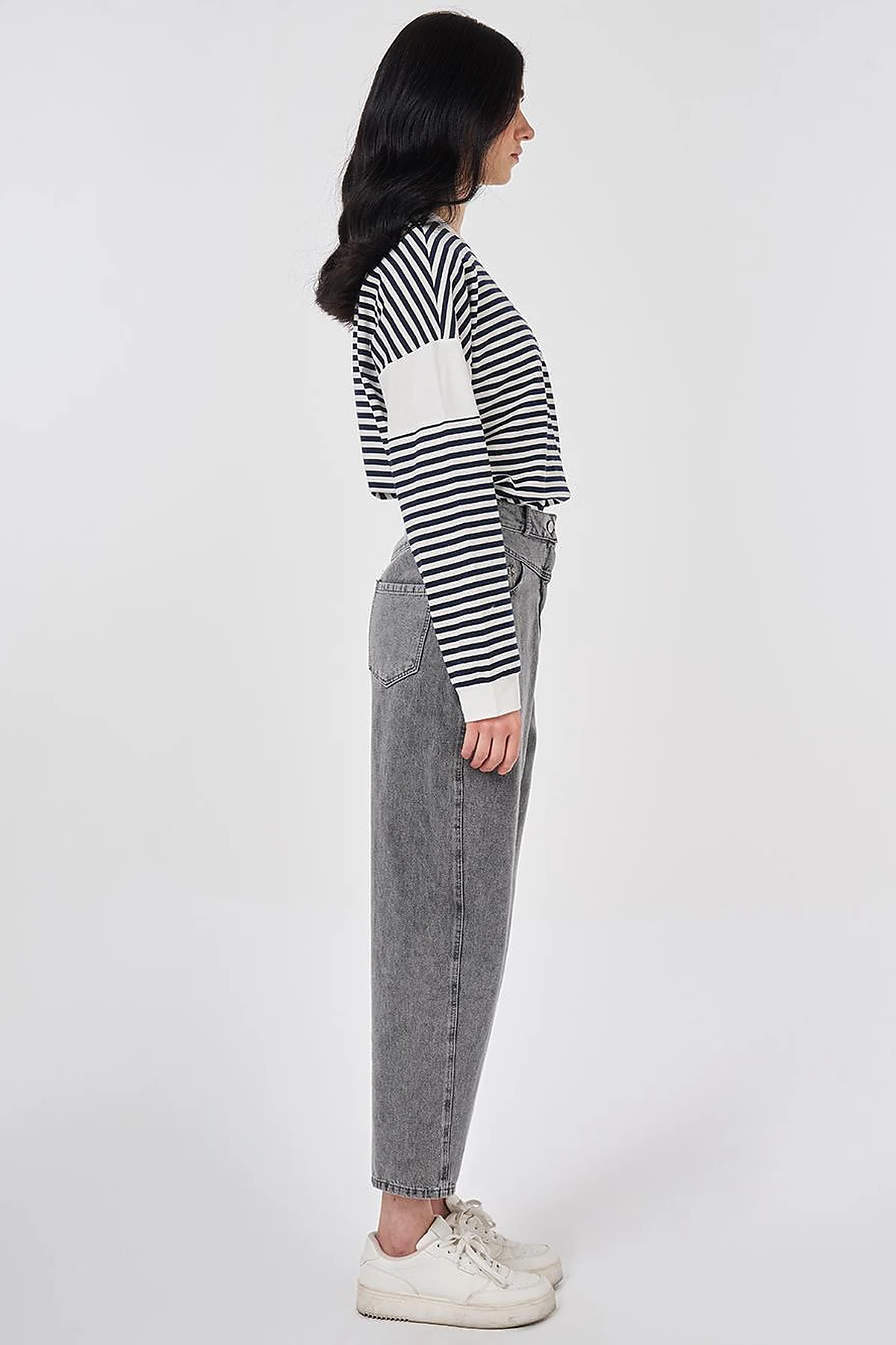 Washed Denim Trousers Gray 