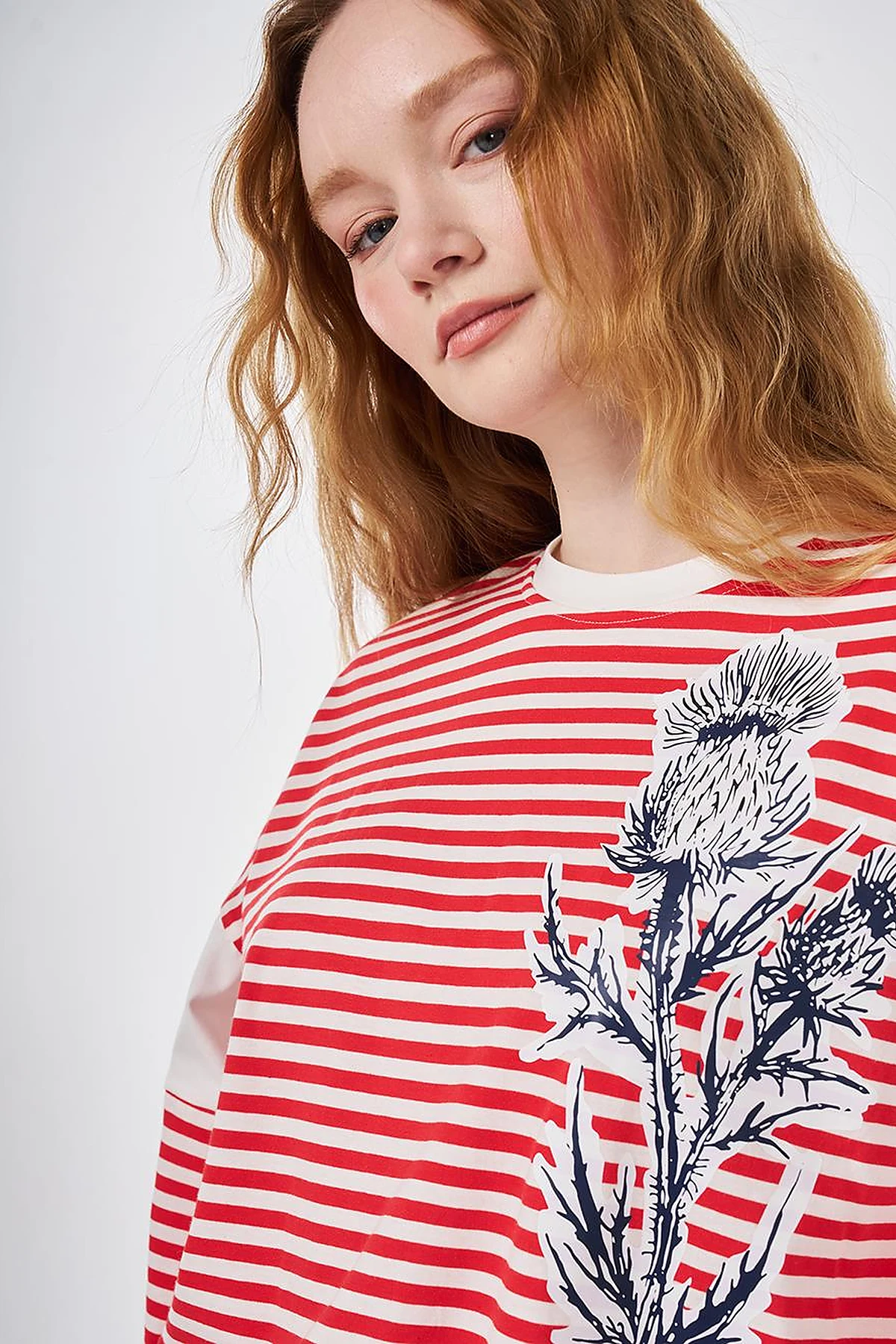 %100 Pamuklu Baskı Detaylı Sweatshirt Kırmızı