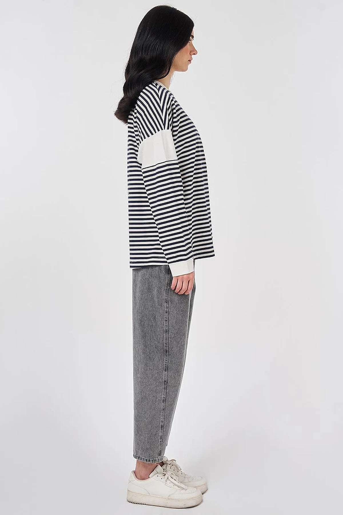 %100 Pamuklu Baskı Detaylı Sweatshirt Koyu Lacivert