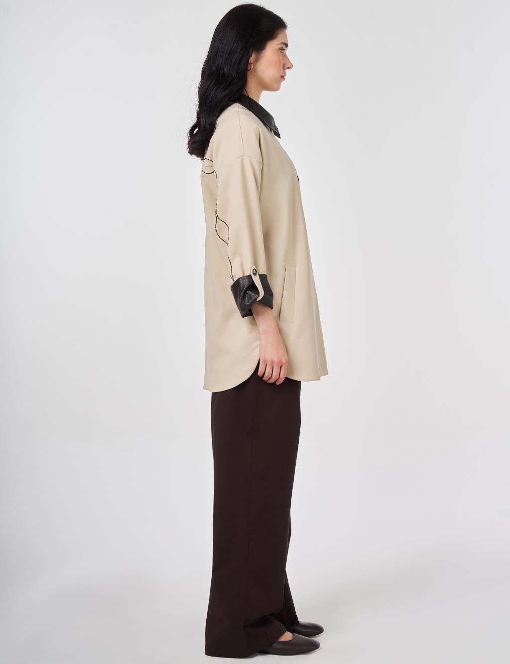 Deri Yakalı Ceket Taş