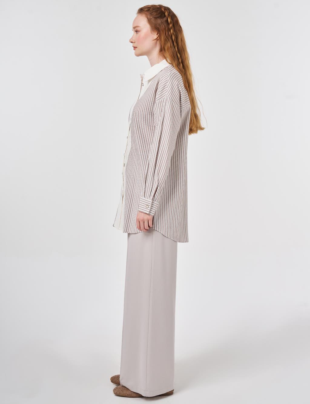 Nervür Dikişli Viskon Tunik Kahve