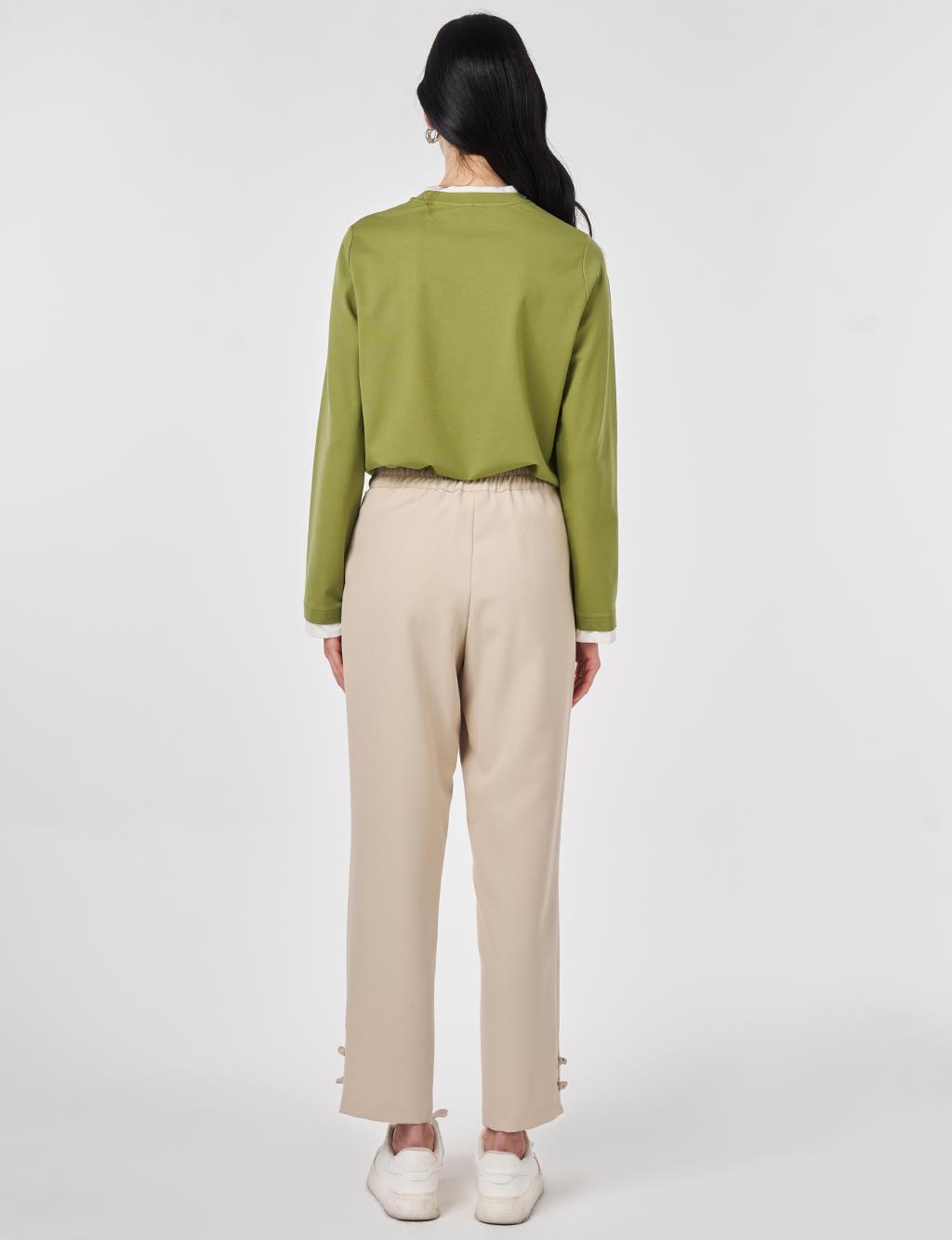 Düğüm Düğmeli Boru Paça Pantolon Taş