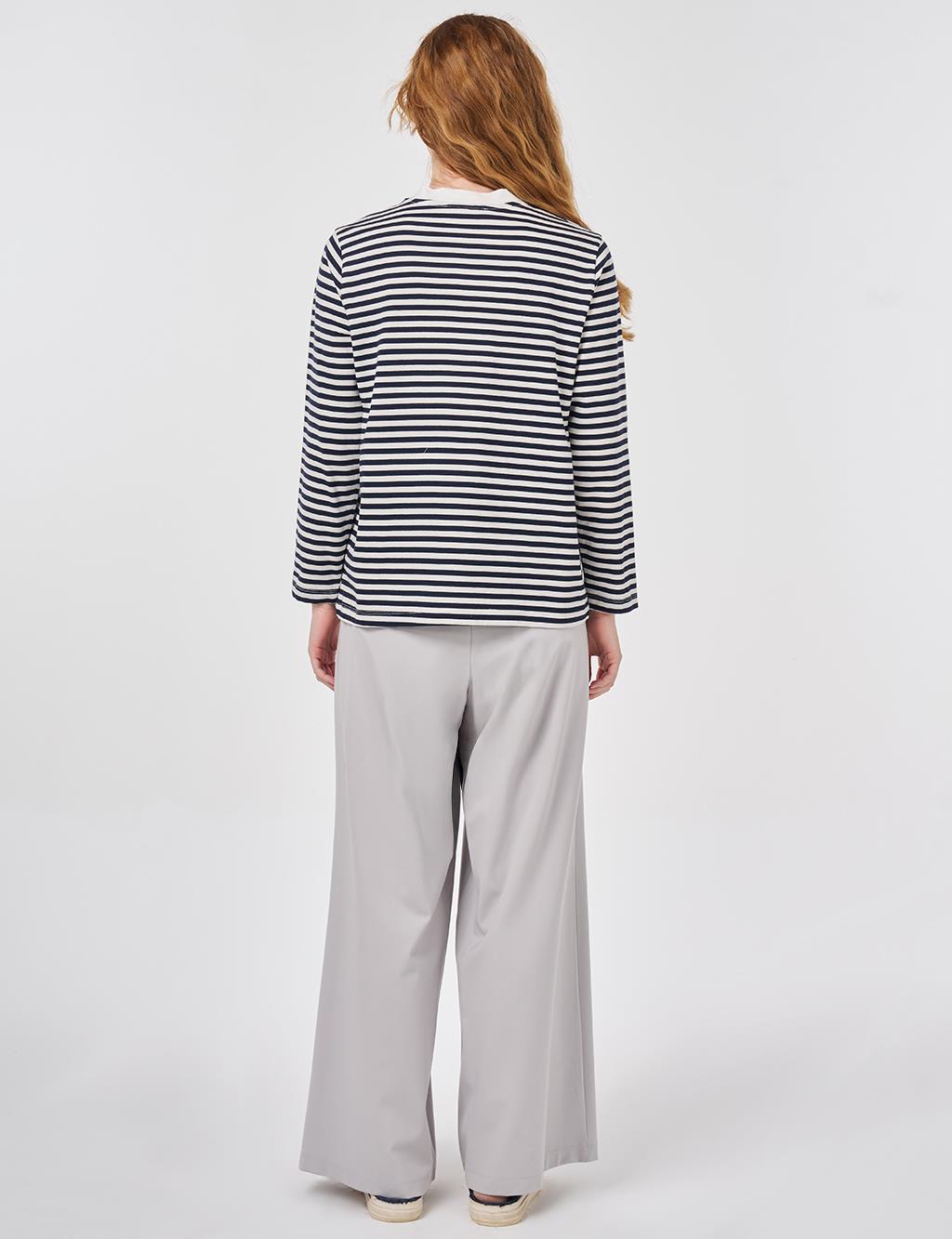 Hotfix Printed Knitted Blouse Dark Navy