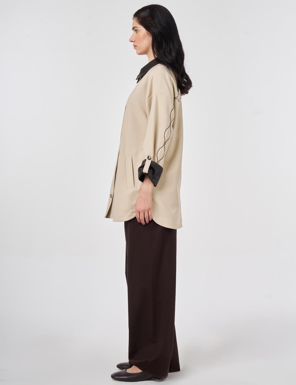 Deri Yakalı Ceket Taş