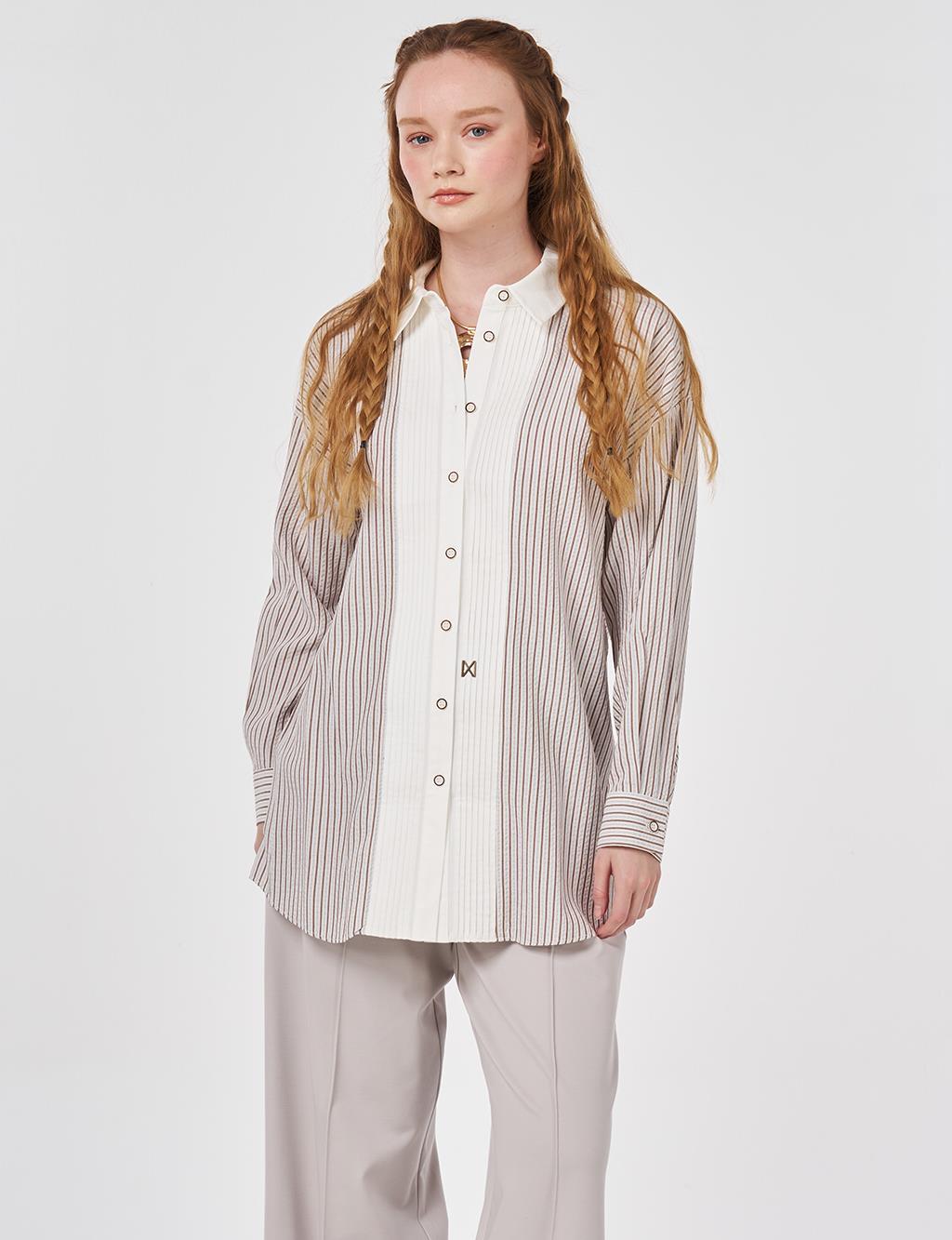 Nervür Dikişli Viskon Tunik Kahve