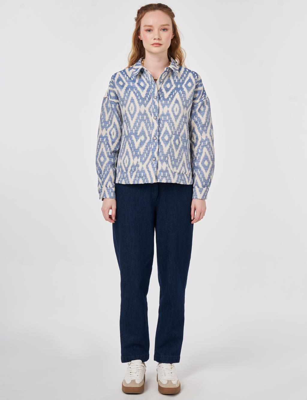 Geometric Pattern Jacket Indigo