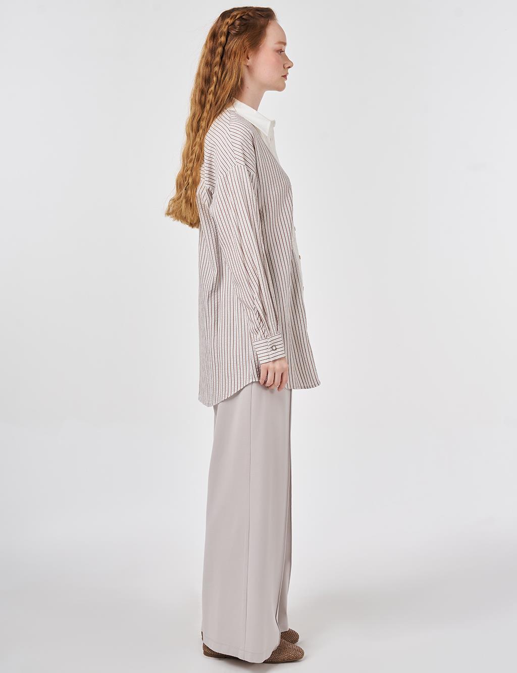 Nervür Dikişli Viskon Tunik Kahve