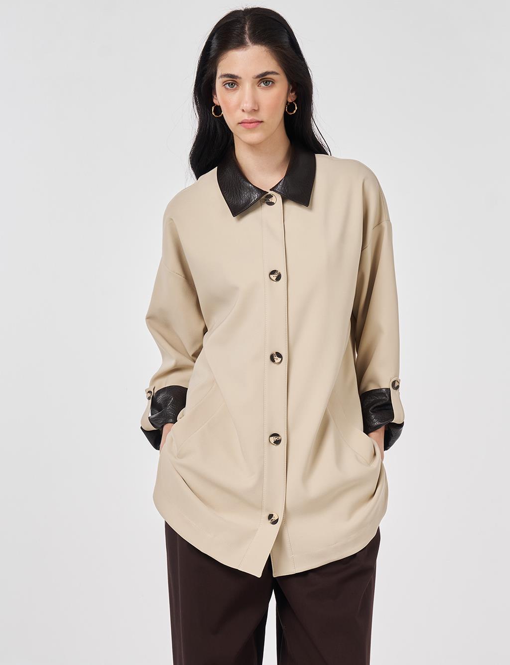 Deri Yakalı Ceket Taş