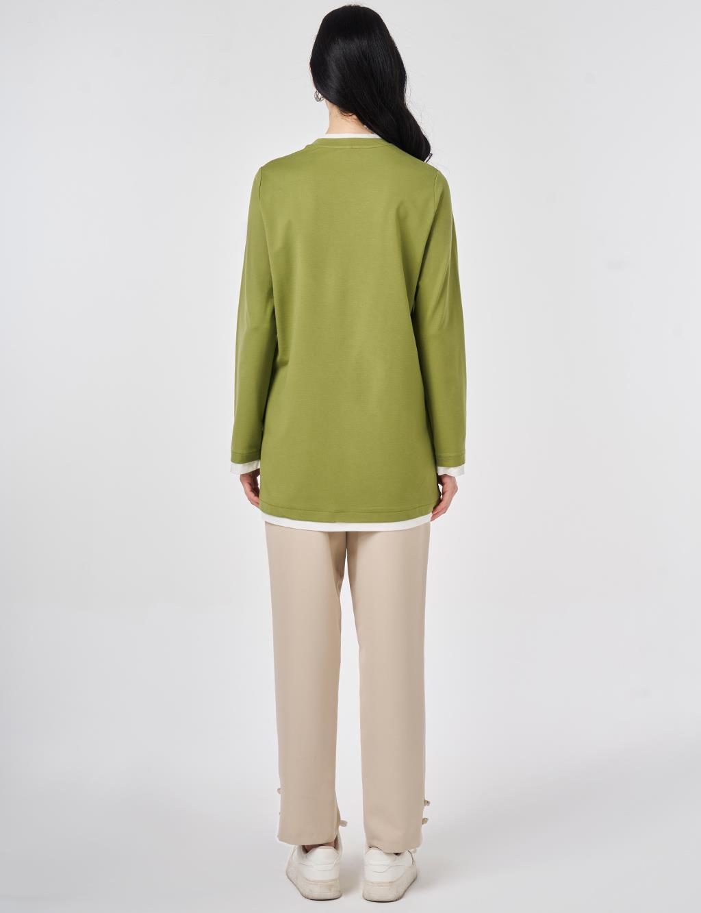Trim-Detail Jersey Sweatshirt Matcha Green