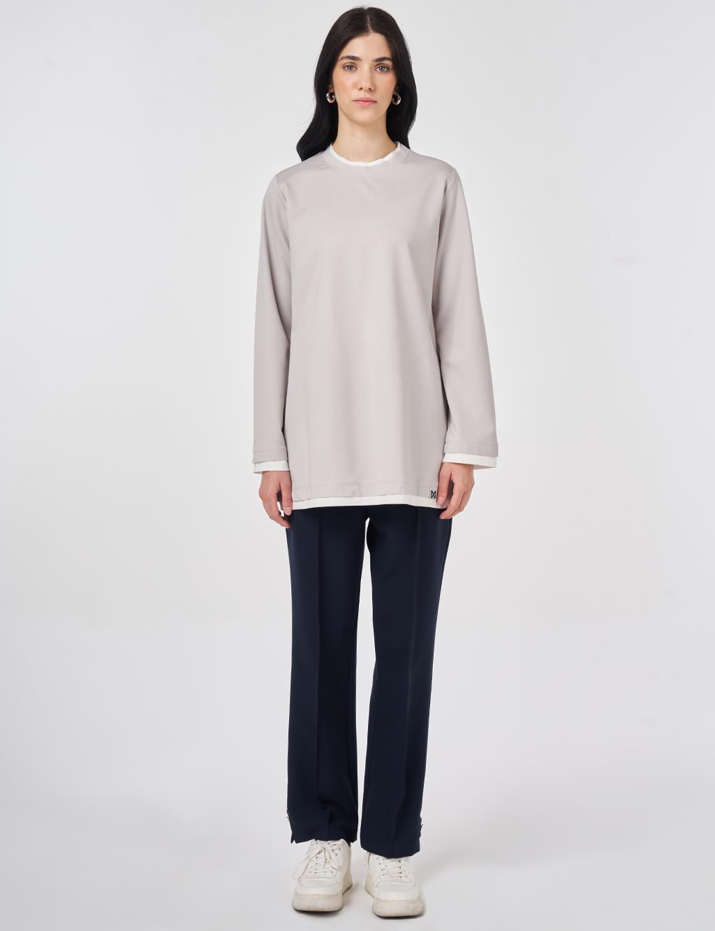 Trim-Detail Jersey Sweatshirt Gray