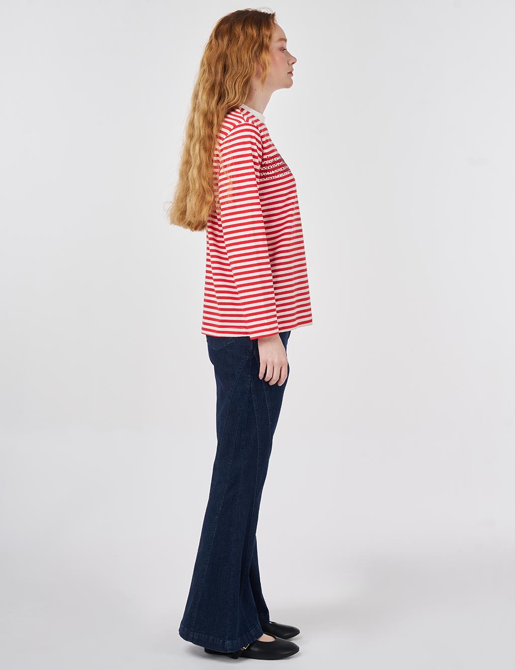 Hotfix Printed Knitted Blouse Red