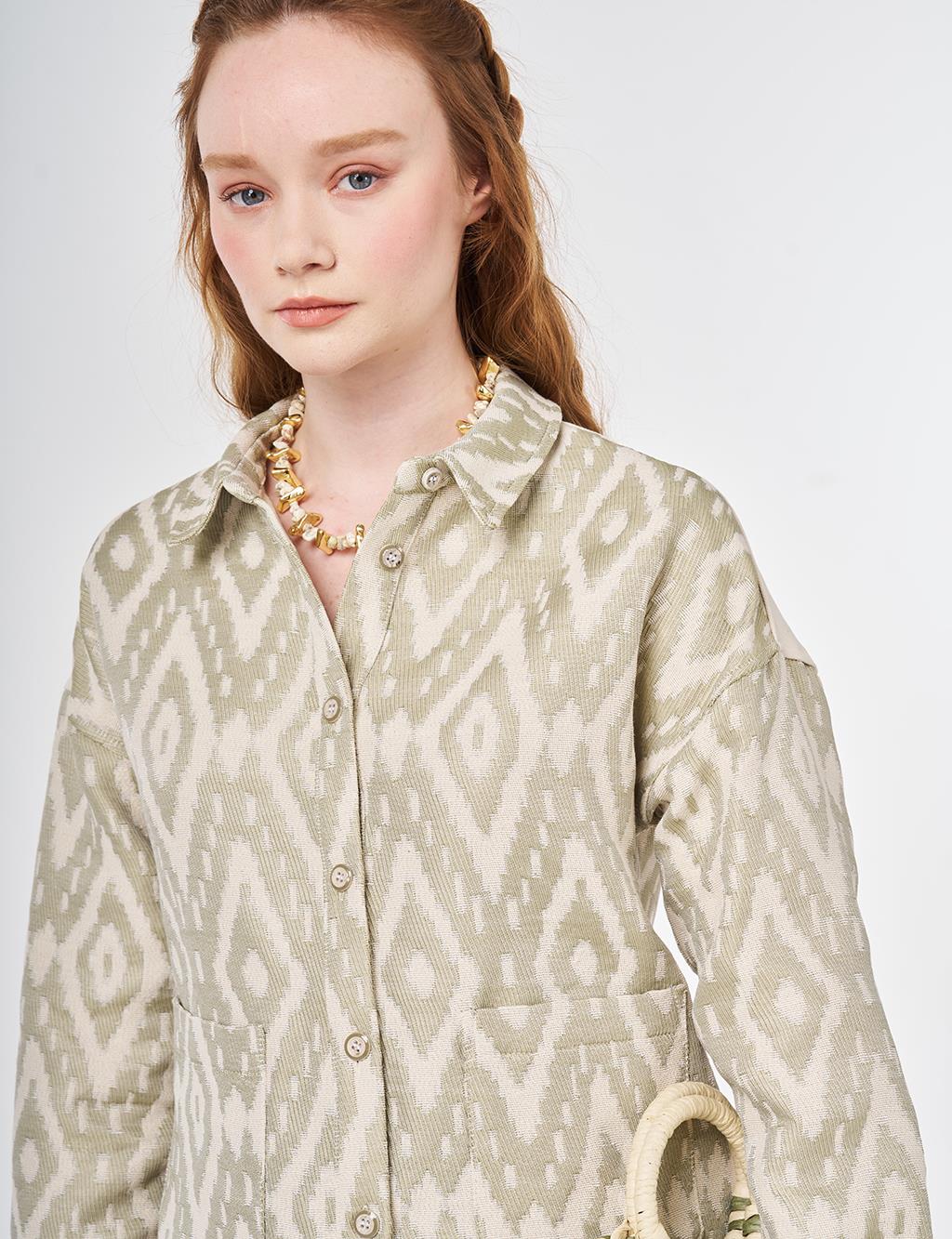 Geometric Pattern Jacket Moss Green