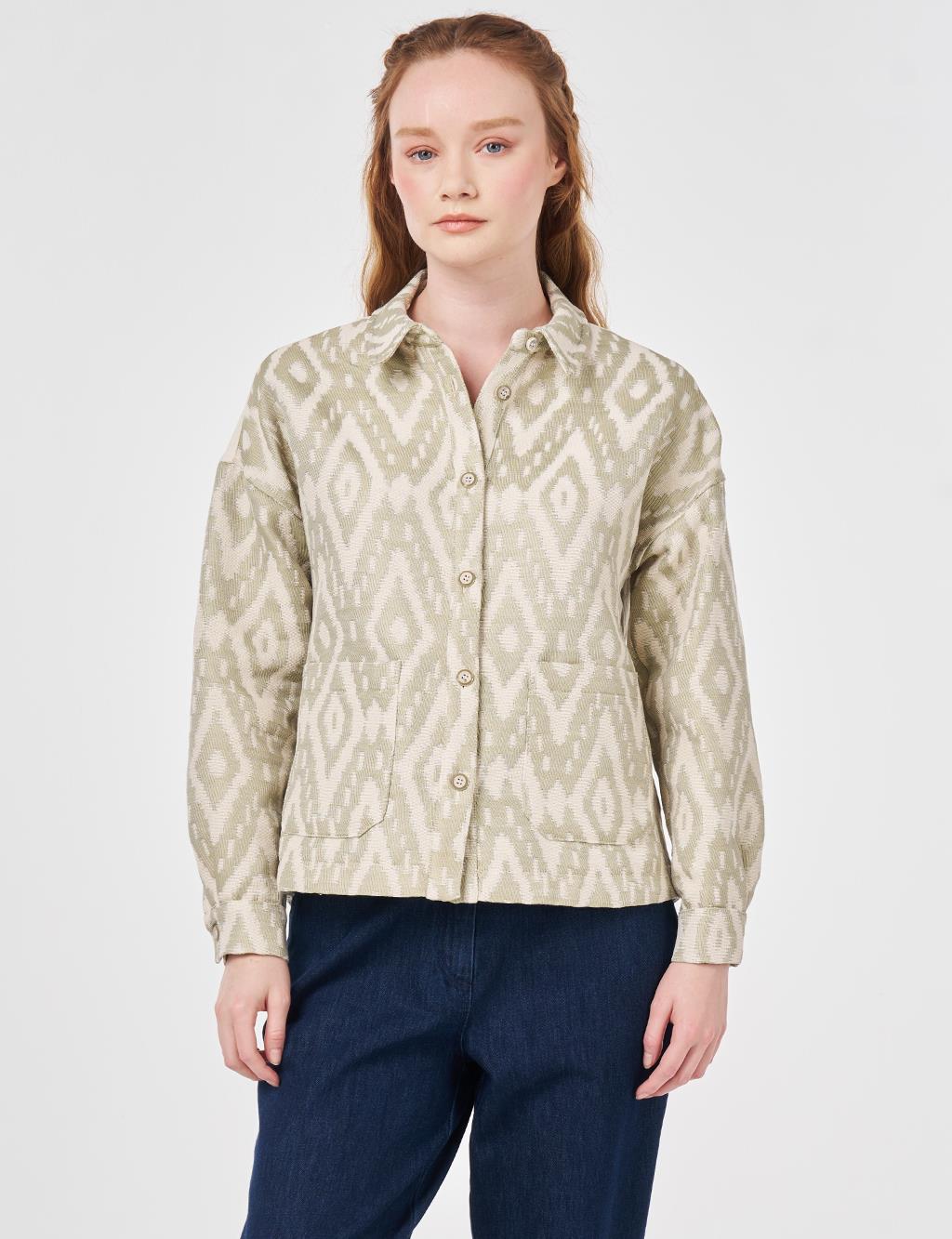 Geometric Pattern Jacket Moss Green