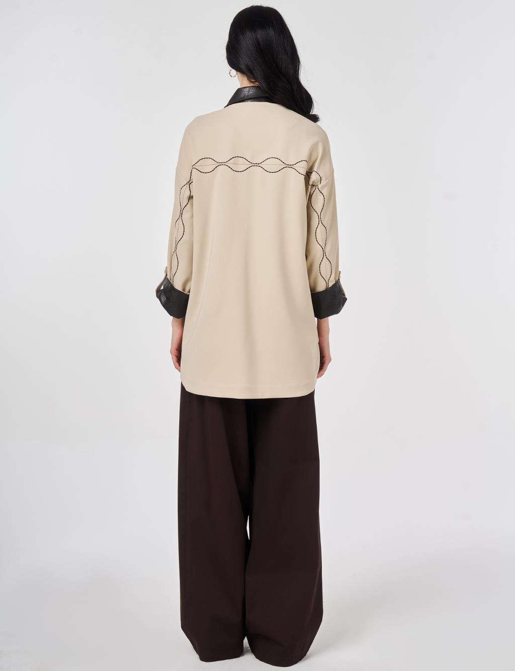 Deri Yakalı Ceket Taş