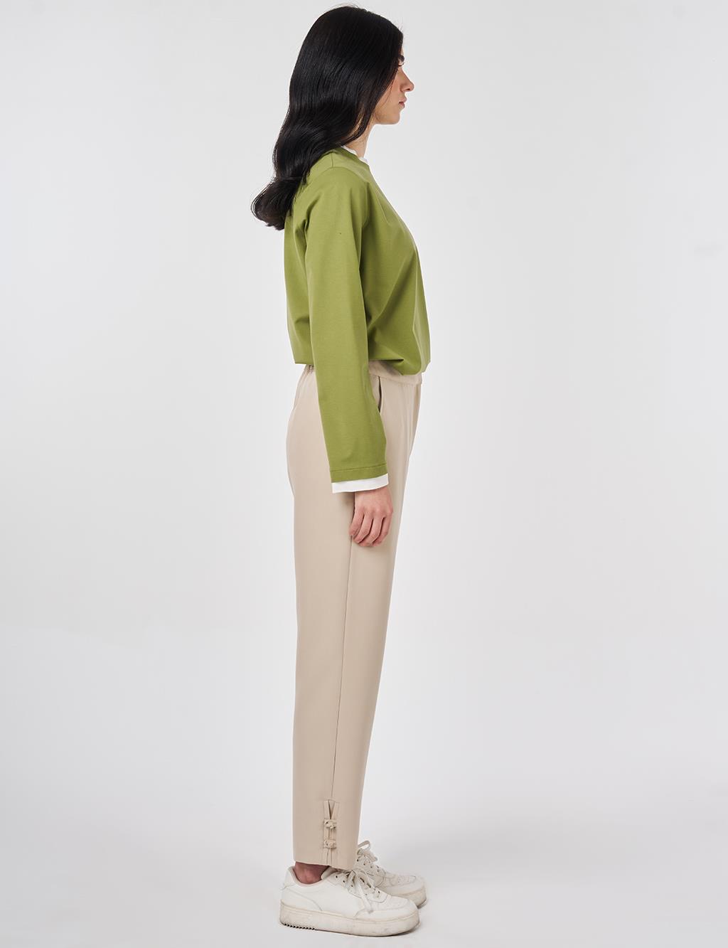 Düğüm Düğmeli Boru Paça Pantolon Taş