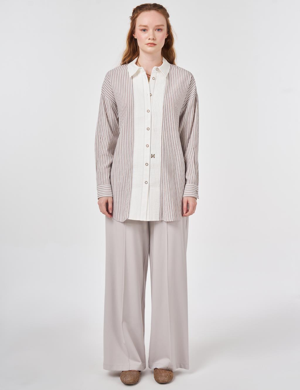 Nervür Dikişli Viskon Tunik Kahve