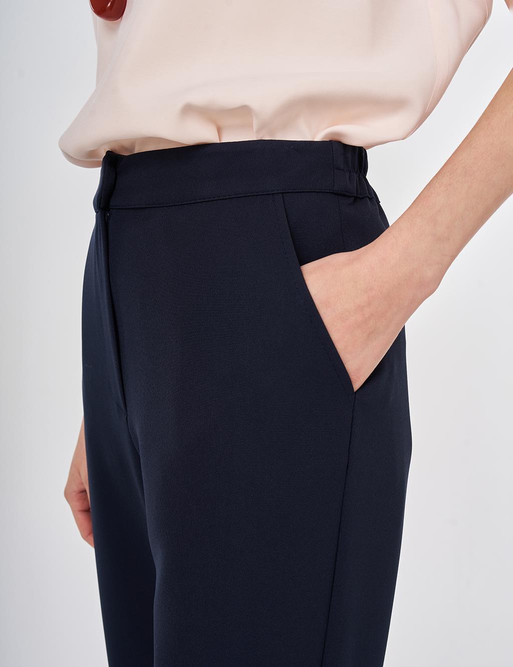 Düğüm Düğmeli Boru Paça Pantolon Koyu Lacivert