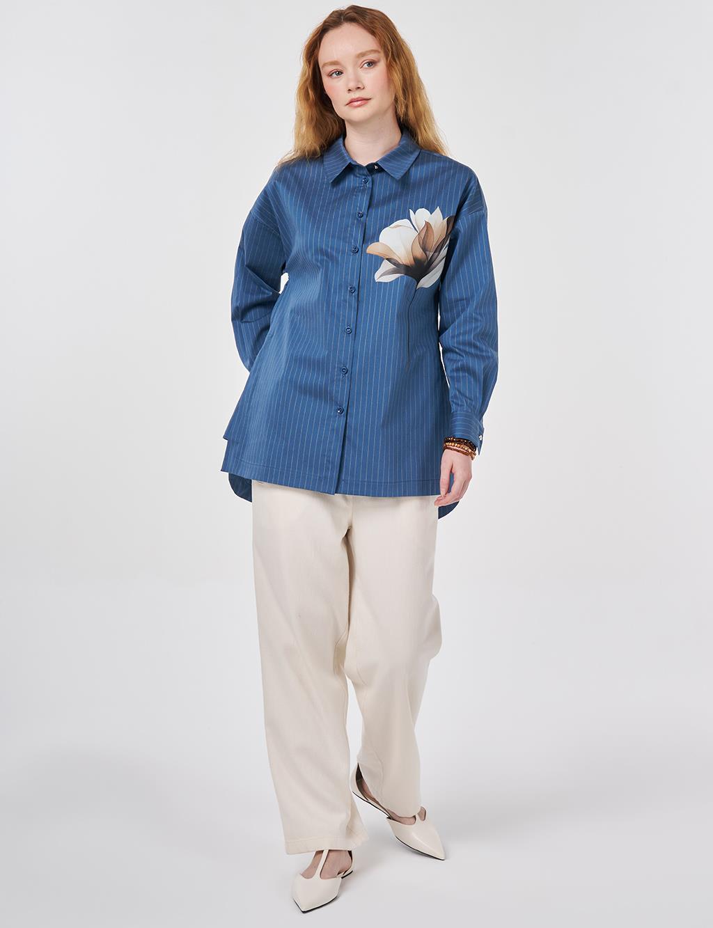 Striped Cotton Blouse Indigo