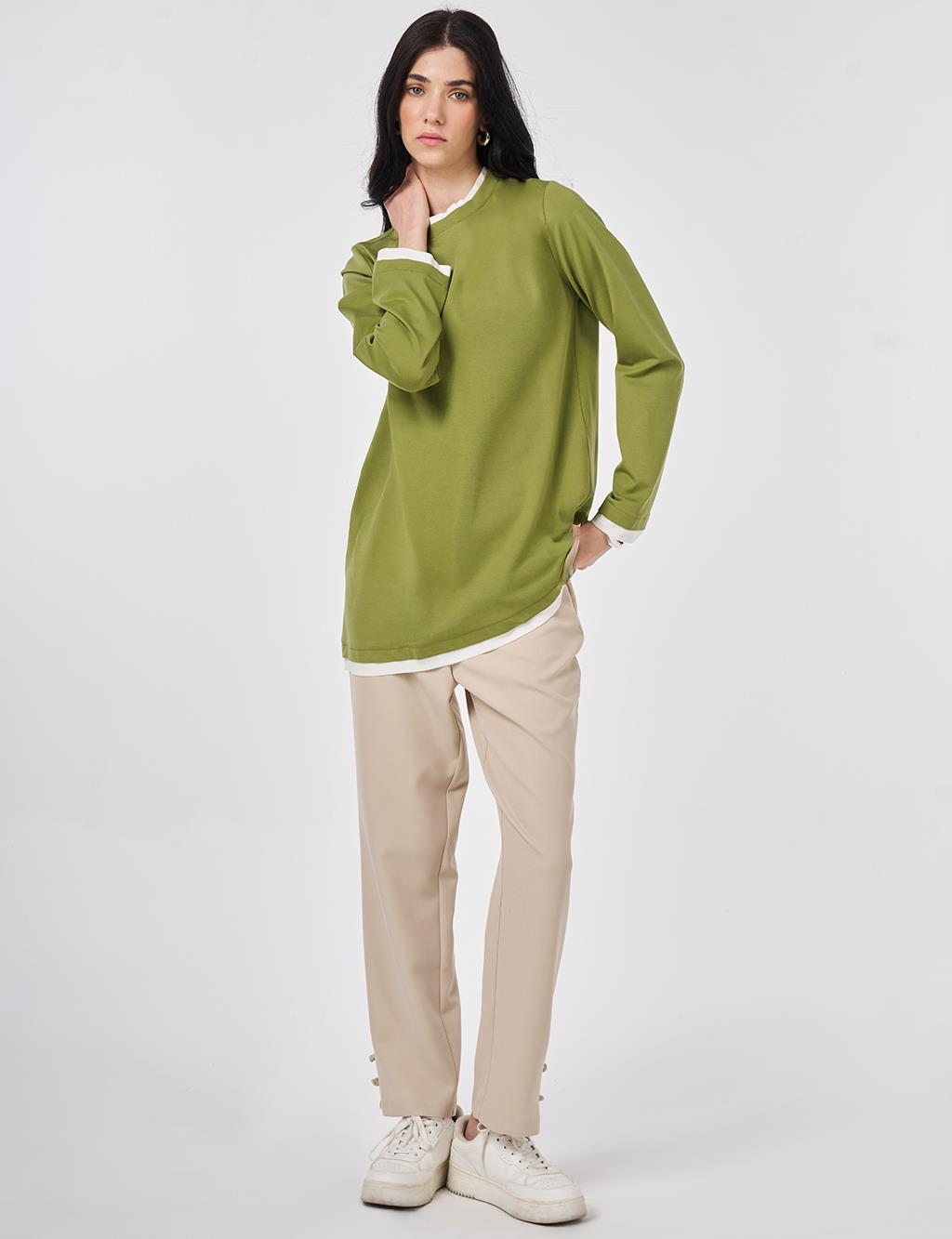 Trim-Detail Jersey Sweatshirt Matcha Green