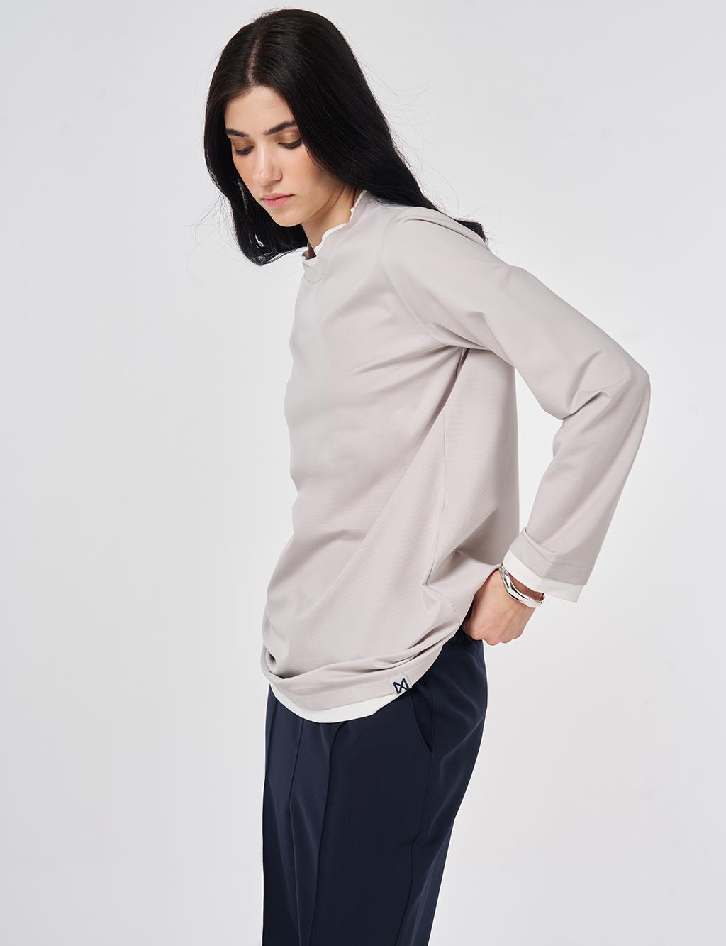 Trim-Detail Jersey Sweatshirt Gray