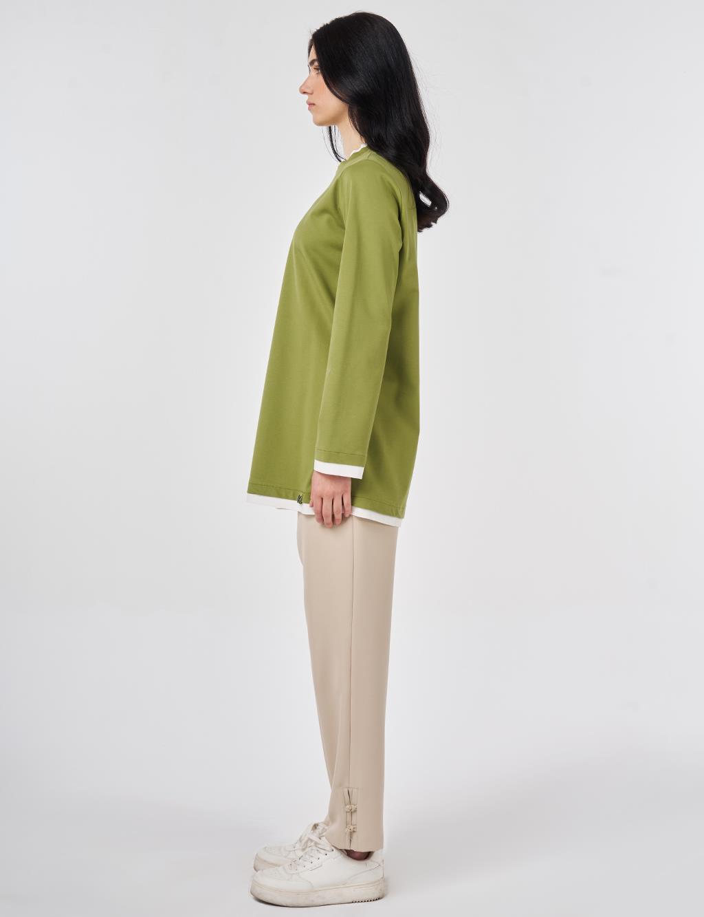 Trim-Detail Jersey Sweatshirt Matcha Green