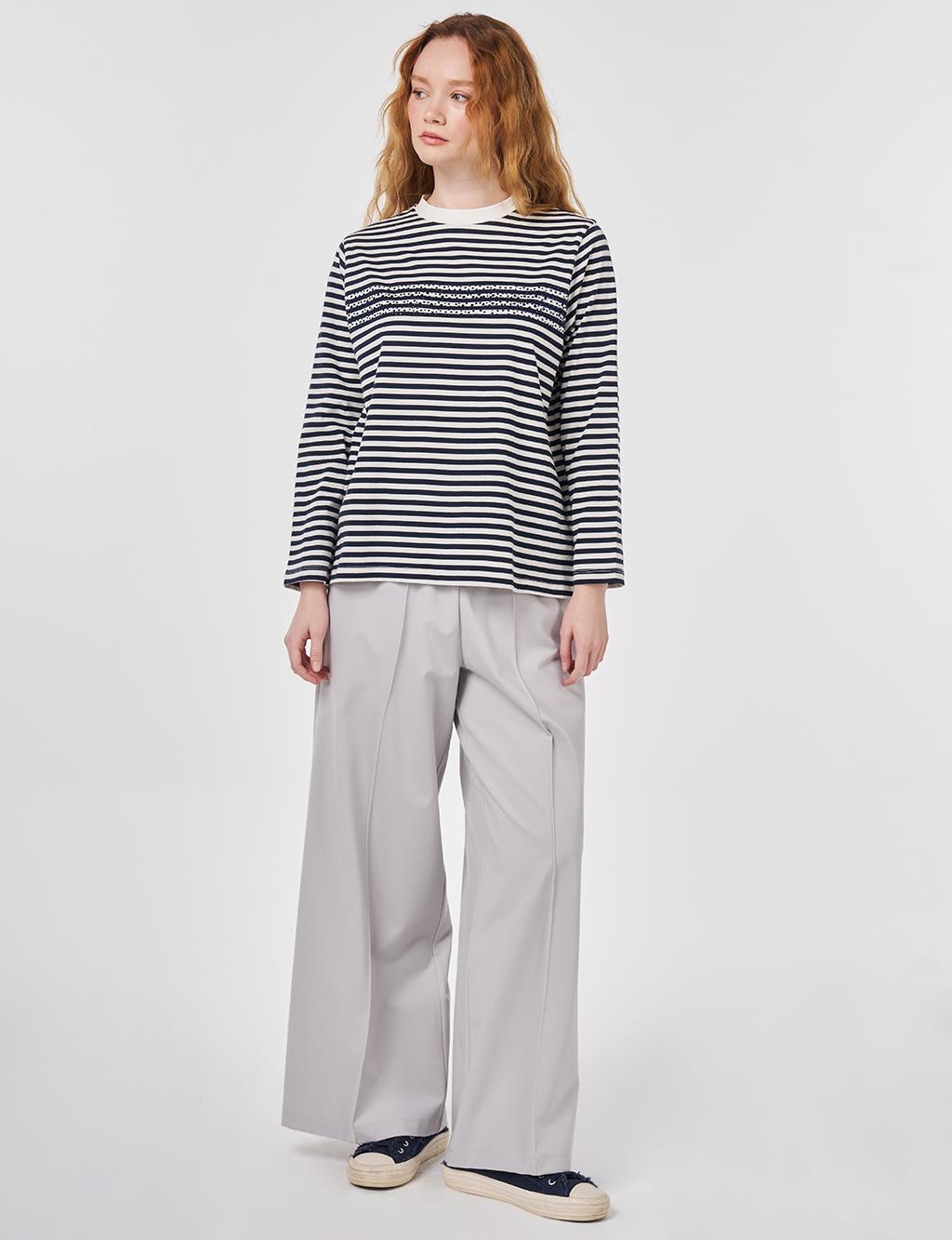 Hotfix Printed Knitted Blouse Dark Navy