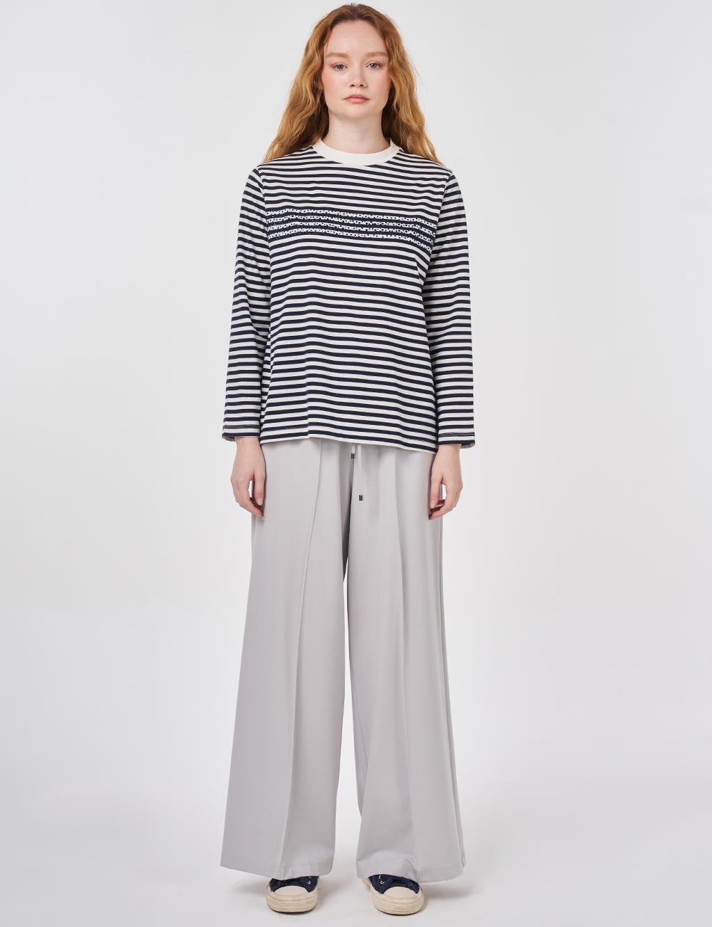 Hotfix Printed Knitted Blouse Dark Navy