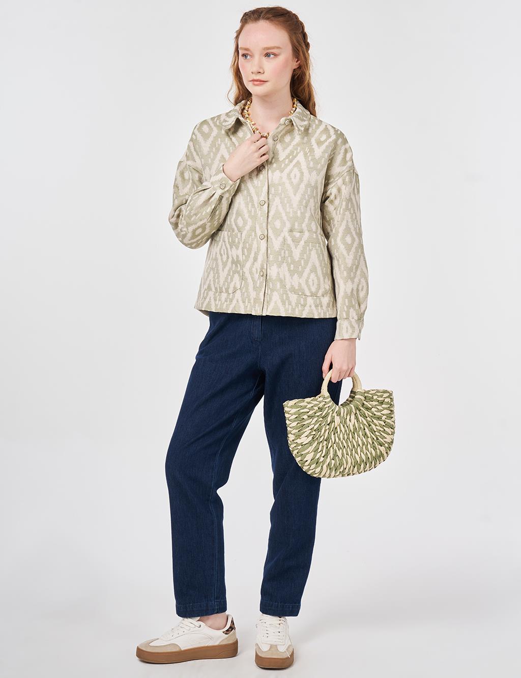 Geometric Pattern Jacket Moss Green