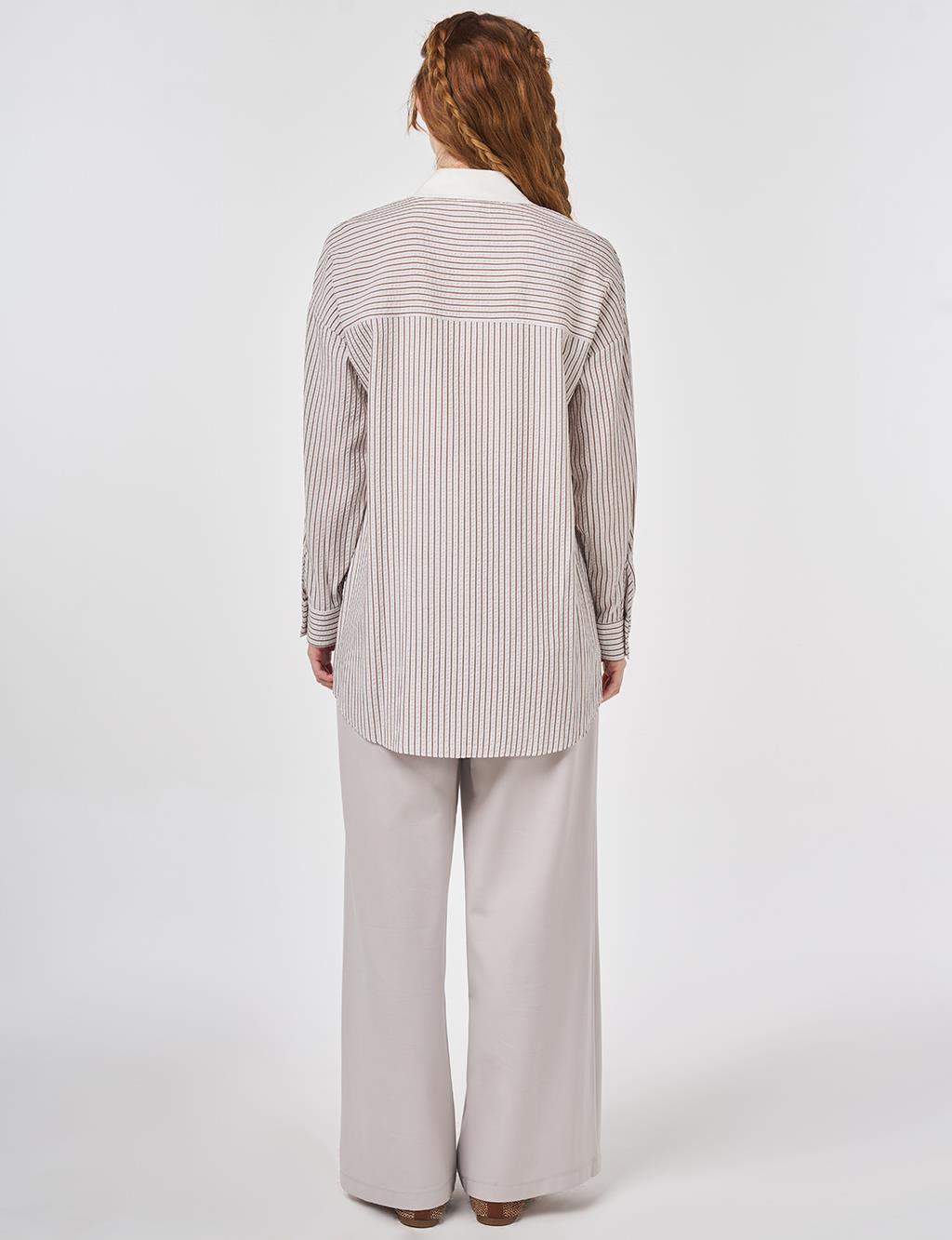 Nervür Dikişli Viskon Tunik Kahve