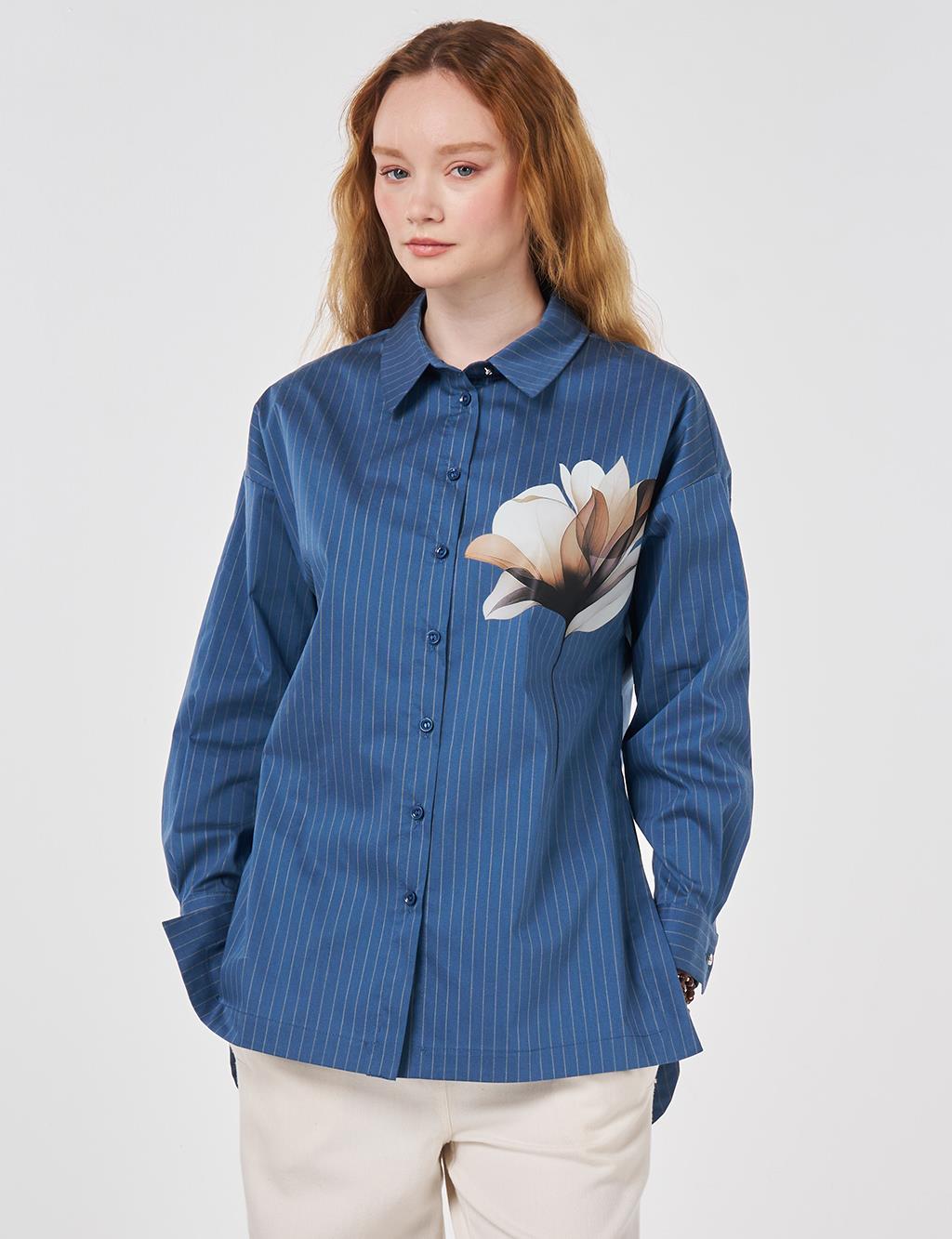 Striped Cotton Blouse Indigo