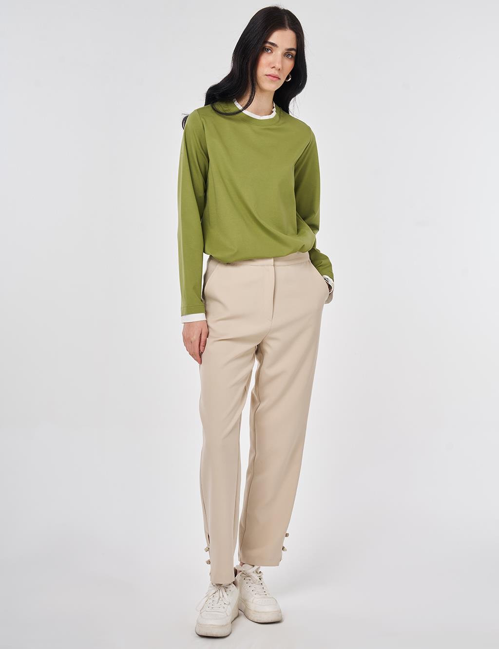 Düğüm Düğmeli Boru Paça Pantolon Taş