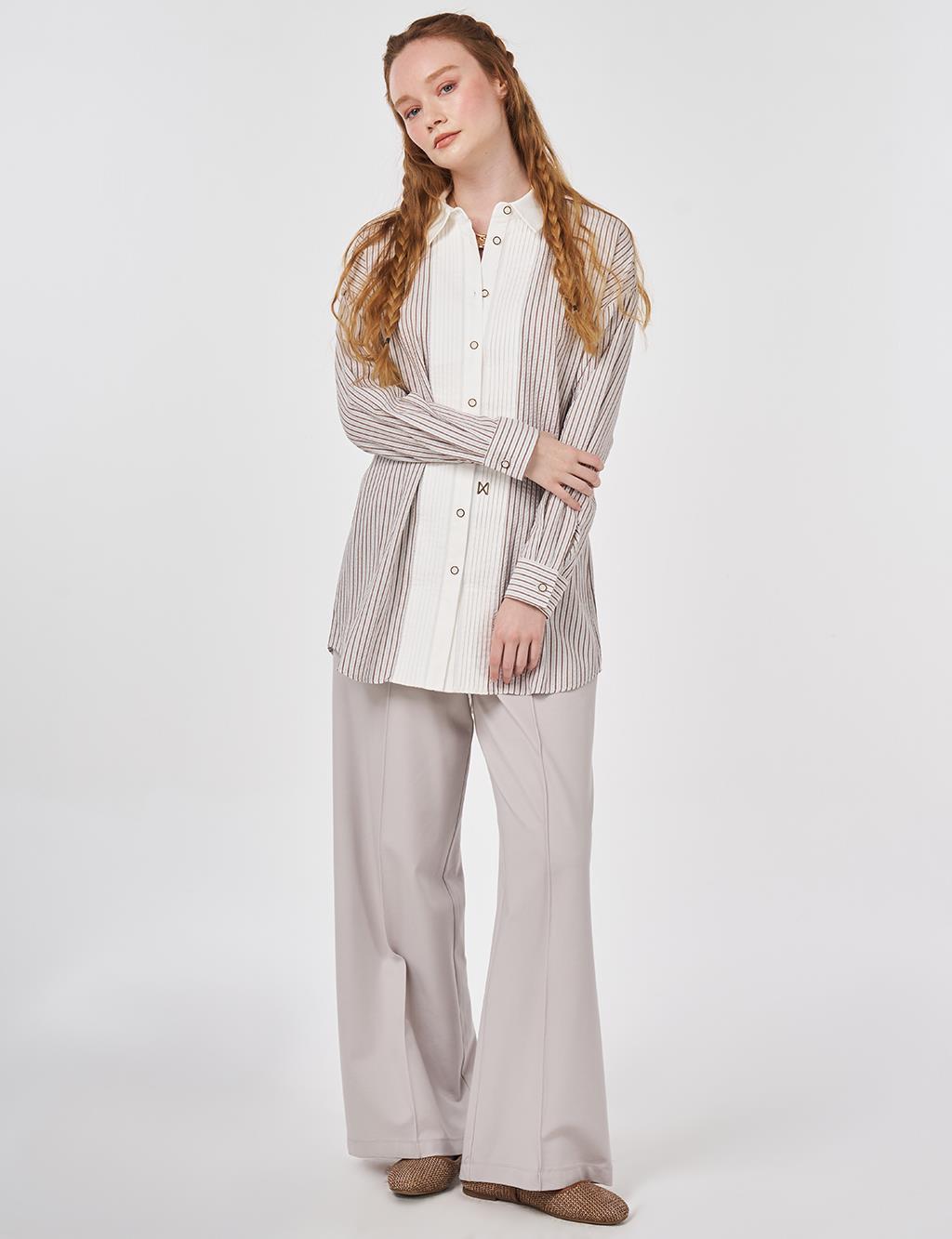 Nervür Dikişli Viskon Tunik Kahve