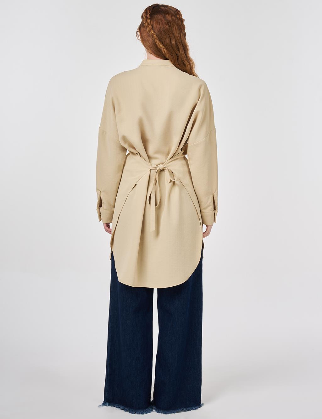 Pul Detaylı Hakim Yaka Tunik Açık Sarı