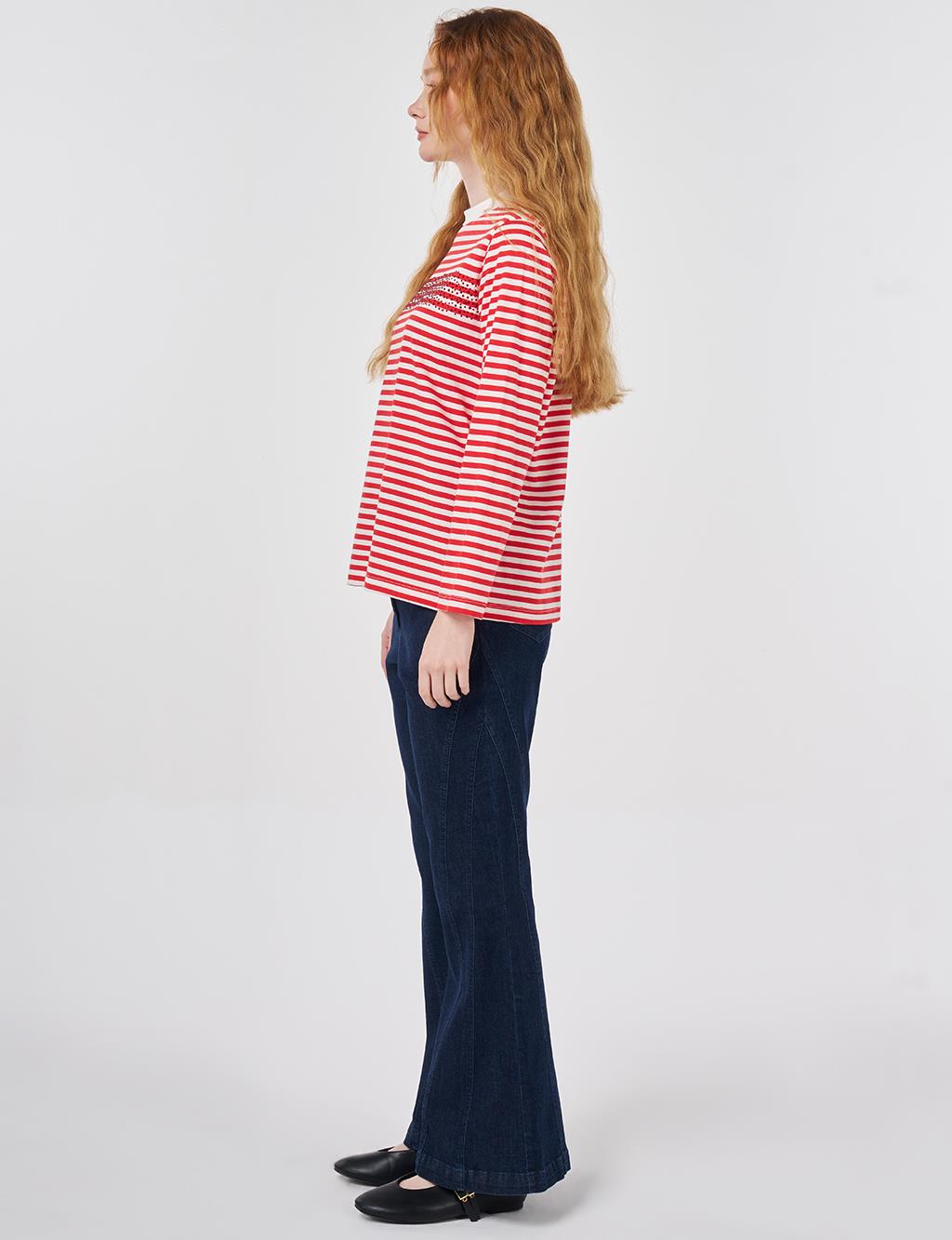 Hotfix Printed Knitted Blouse Red