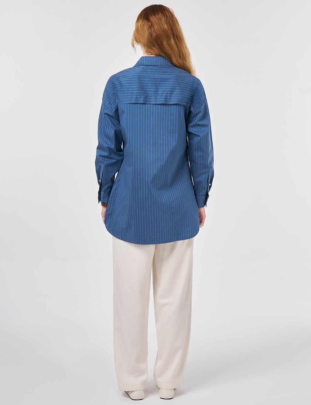 Striped Cotton Blouse Indigo