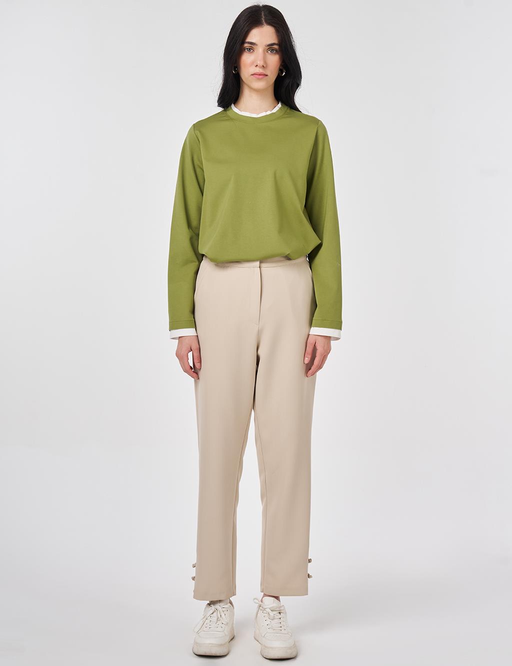 Düğüm Düğmeli Boru Paça Pantolon Taş