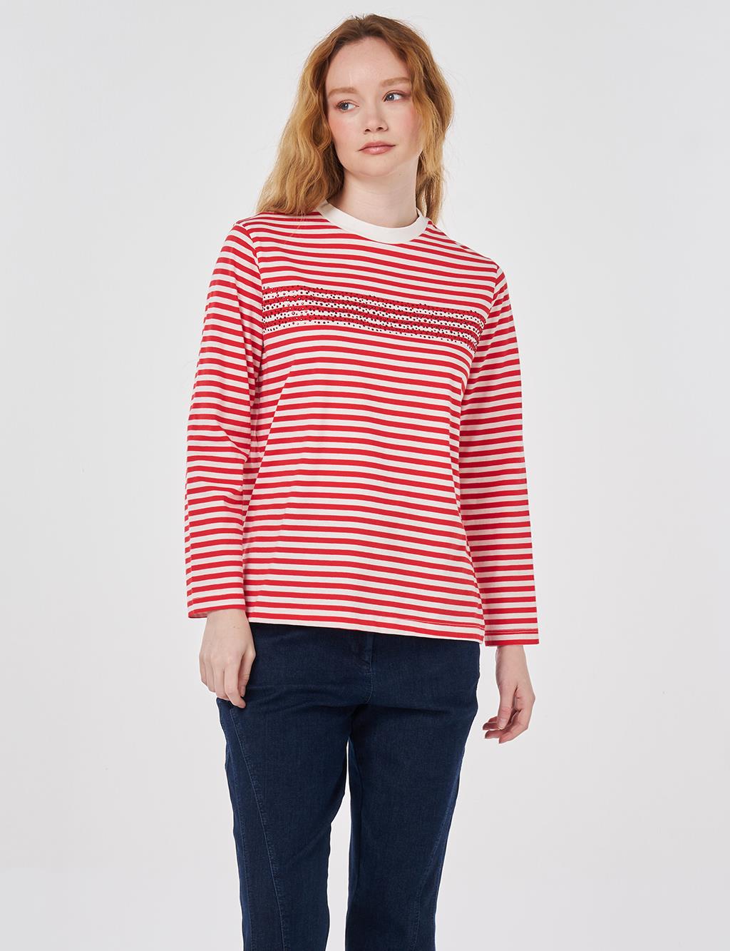 Hotfix Printed Knitted Blouse Red