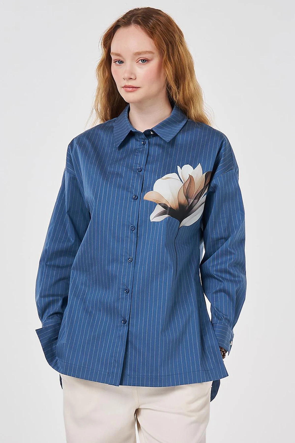 Striped Cotton Blouse Indigo