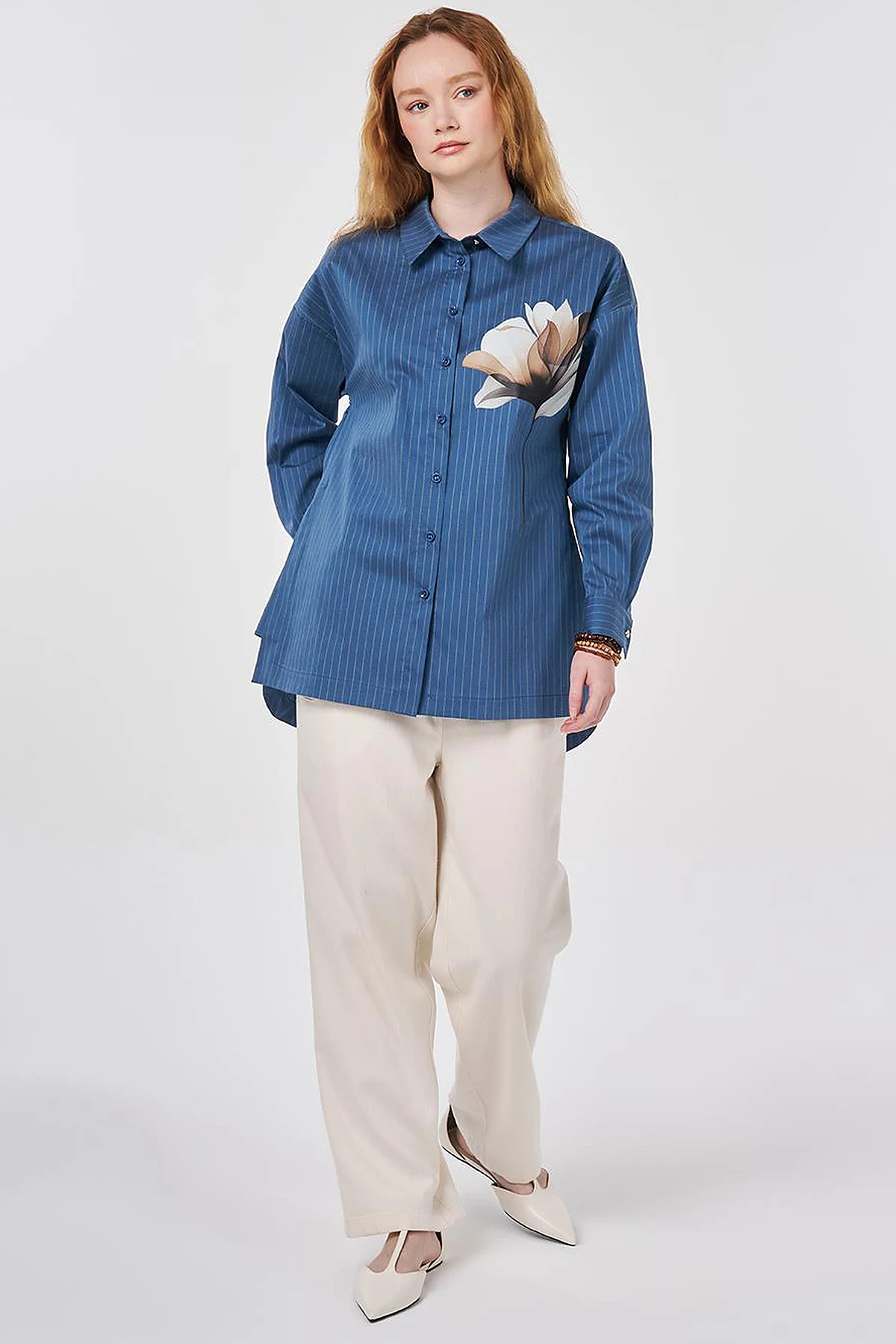 Striped Cotton Blouse Indigo